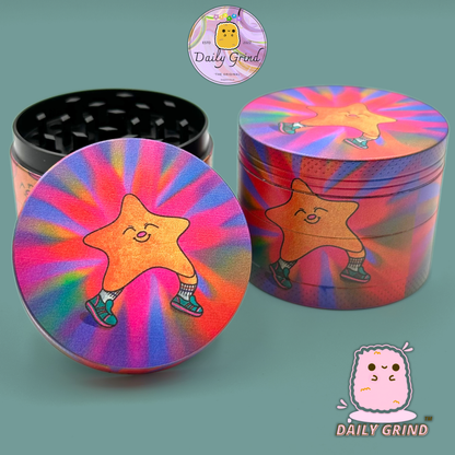 Happy Star Kawaii Tie Dye Cute - 50mm 4-Piece High Quality Custom Metal Tobacco Herb Grinder Gift Idea