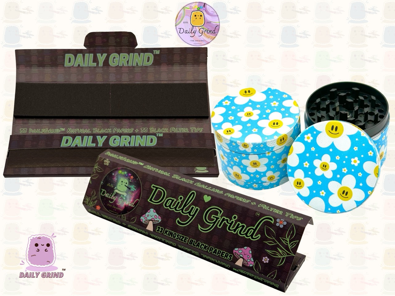 Cute Daisy Flowers Happy Design - 50mm 4-Piece High Quality Custom Metal Tobacco Herb Grinder Gift Idea