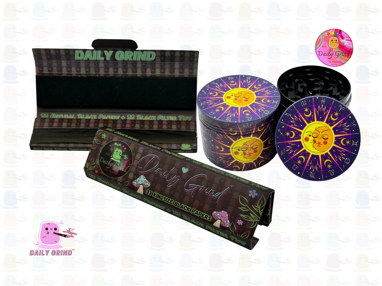 Purple Sun & Moon Astrology Cartoon - 50mm Premium 4-Piece Custom Metal Kitchen Herb Grinder Gift Idea