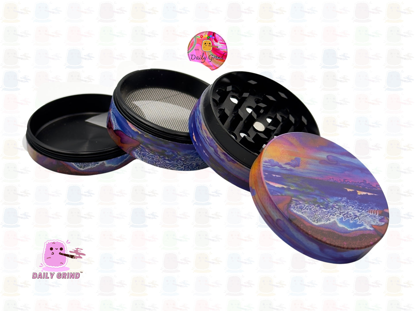 Coastal Beach Sunset Surf Scene - 50mm Premium 4-Piece Custom Metal Kitchen Herb Grinder Gift Idea