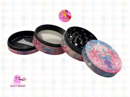 Meditating Man Enlightenment Third Eye Sun Pink - 50mm Premium 4-Piece Custom Metal Kitchen Herb Grinder Gift Idea