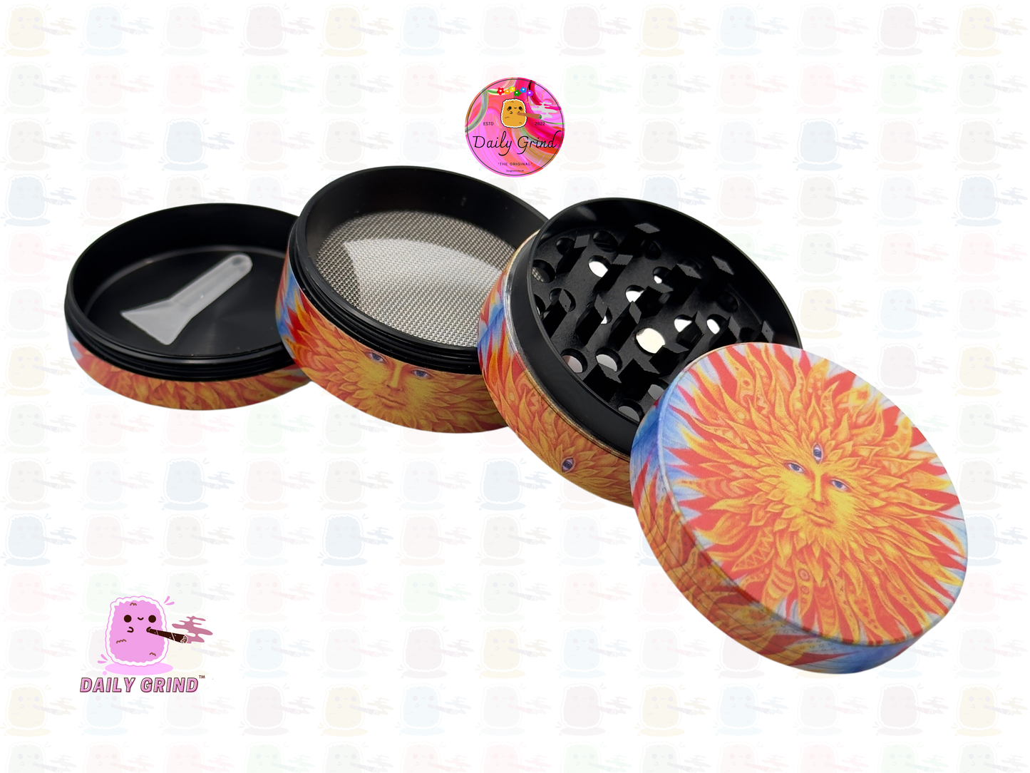 3 Eyed Sun God Mystical Blue & Fire Orange - 50mm 4-Piece High Quality Custom Metal Kitchen Herb Grinder Gift Idea