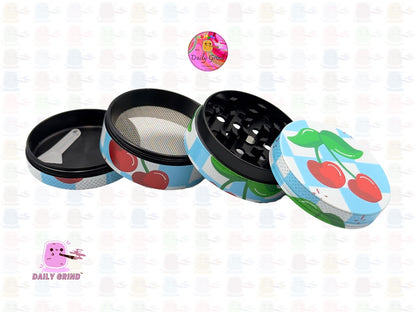 Cherry Summer Blue & White Check board Girls Picnic - 50mm 4-Piece High Quality Custom Metal Kitchen Herb Grinder Gift Idea