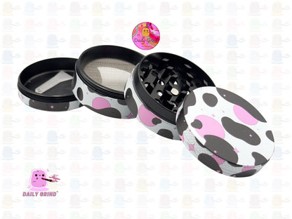 Cow Print Pink Bits Dairy Cow - 50mm Premium 4-Piece Custom Metal Kitchen Herb Grinder Gift Idea