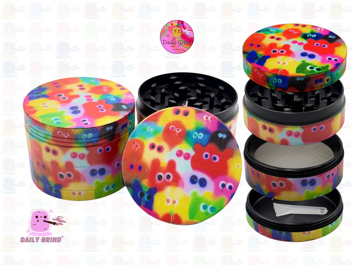 Colourful Fuzzy Ghostly Ghouls - 50mm Premium 4-Piece Custom Metal Kitchen Herb Grinder Gift Idea