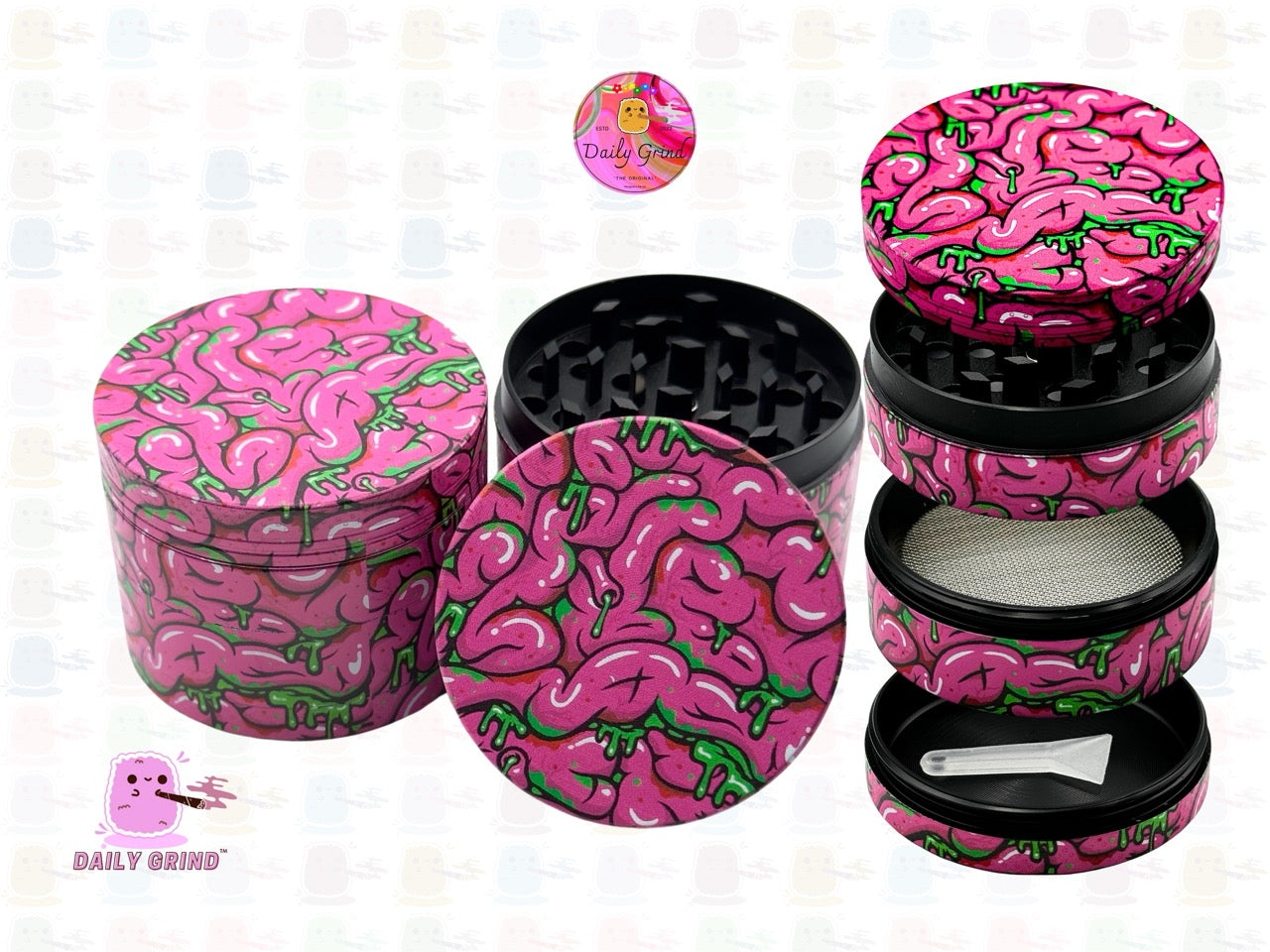 Cartoon Brain Slime Funny Gift - 50mm 4-Piece High Quality Custom Metal Kitchen Herb Grinder Gift Idea