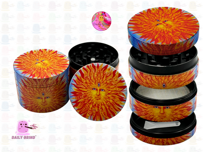 3 Eyed Sun God Mystical Blue & Fire Orange - 50mm 4-Piece High Quality Custom Metal Kitchen Herb Grinder Gift Idea