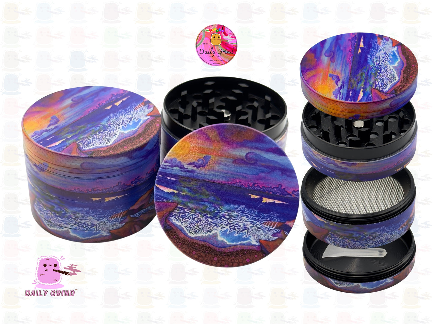 Coastal Beach Sunset Surf Scene - 50mm Premium 4-Piece Custom Metal Kitchen Herb Grinder Gift Idea