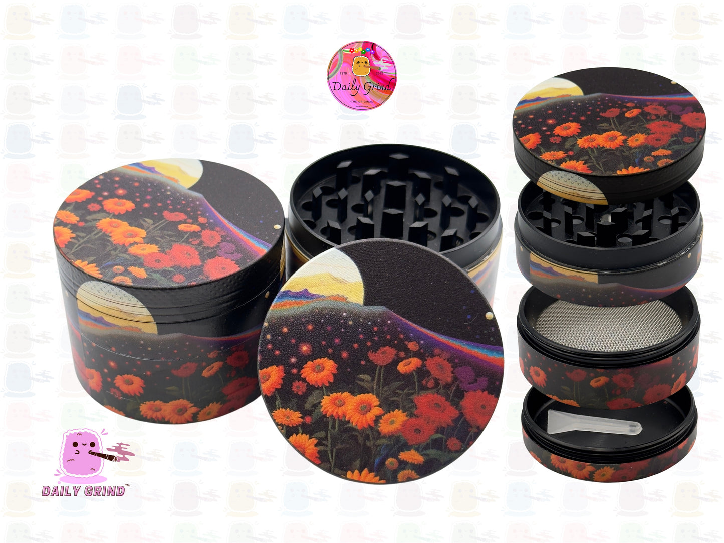 Night Garden in Space Moon Fantasy Dream Esoteric Art - 50mm Premium 4-Piece Custom Metal Kitchen Herb Grinder Gift Idea