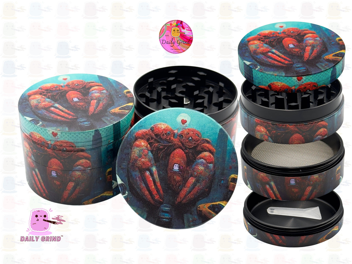 NYC Lobsters Under The Sea In Love Together - 50mm Premium 4-Piece Custom Metal Kitchen Herb Grinder Gift Idea