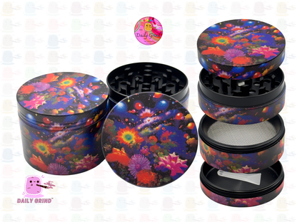 Fantasy Night Garden Flowers Esoteric Galaxy Dream- 50mm 4-Piece High Quality Custom Metal Kitchen Herb Grinder Gift Idea