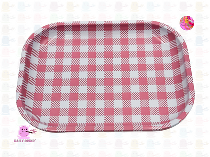 Pink Picnic Check Board Gingham Pattern - 14x18cm Metal Tray for Bits & Pieces, Jewellery, Crystals, Trinkets etc! Cute Gift Idea