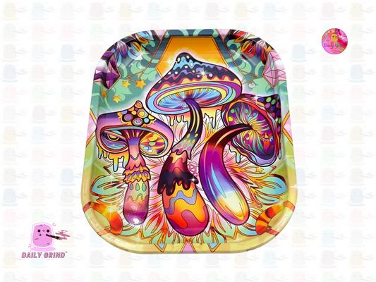 Trippy Mushroom Colourful Tie Dye Shrooms - 14x18cm Metal Tray for Bits & Pieces, Jewellery, Crystals, Trinkets etc! Cute Gift Idea