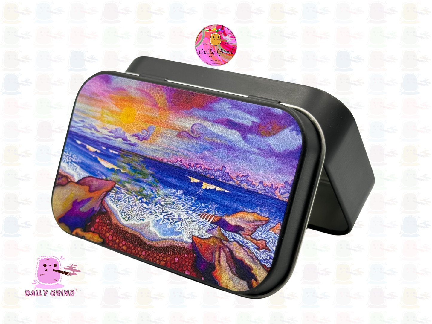 Coastal Beach Art - 1oz Black / Crystal / Jewellery / Coins / Bits & Pieces / Hide / Money / Make-Up 1oz Black Hinge Lid Tin Box Gift - 9.5 x 6.2 x 2 cm - Cute Funny Metal Organiser Gift Idea