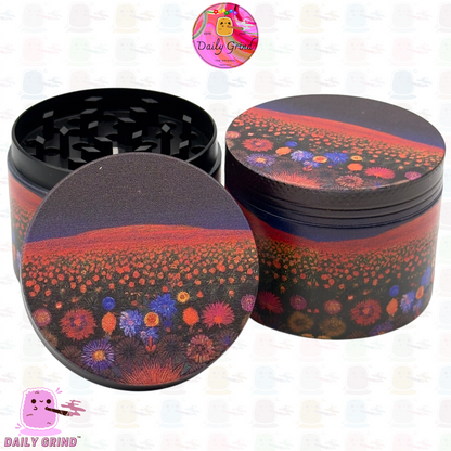 Dark Night with Cute Flowers - 50mm 4-Piece High Quality Custom Girls Metal Kitchen Herb Grinder Gift Idea