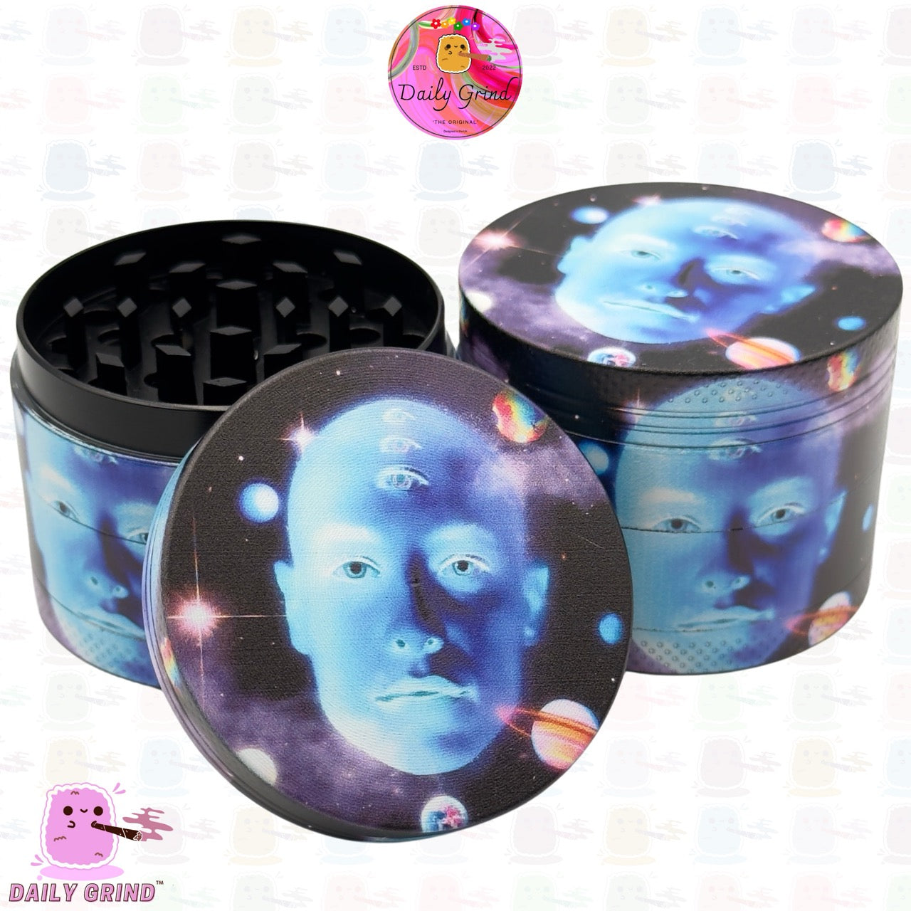 Esoteric Blue Man Fantasy Solar System Vision - 50mm 4-Piece High Quality Custom Metal Kitchen Herb Grinder Gift Idea