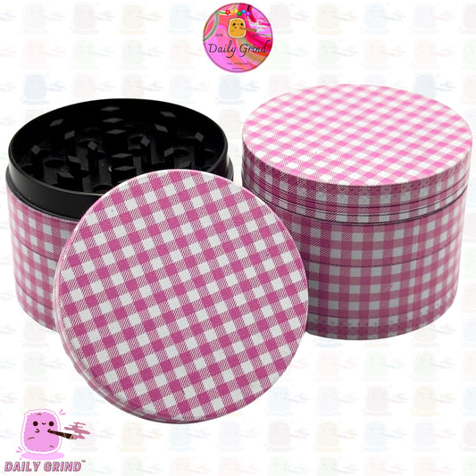 Pink Girls Picnic Gingham Check Print - 50mm Premium 4-Piece Custom Metal Kitchen Herb Grinder Gift Idea