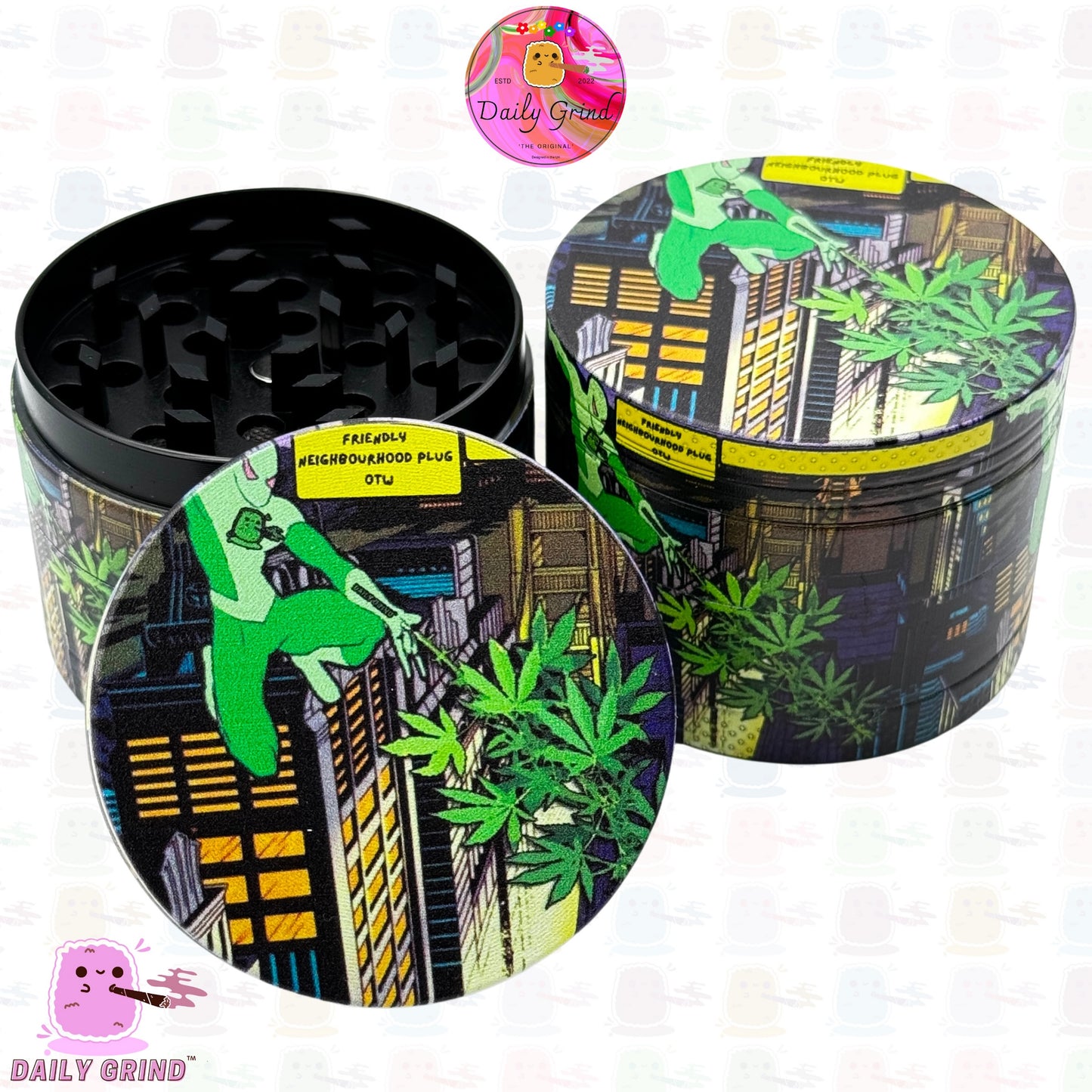 Neighbourhood Plug on the way, saving the day - 50mm Premium 4-Piece Custom Metal Kitchen Herb Grinder Gift Idea