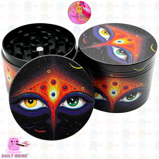 Heterochromia Face in Space Galaxy Esoteric Art - 50mm Premium 4-Piece Custom Metal Kitchen Herb Grinder Gift Idea