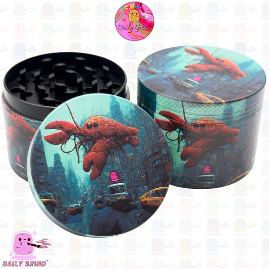 NYC Lobster Crustacean Underwater Floating Alone in the City - 50mm Premium 4-Piece Custom Metal Kitchen Herb Grinder Gift Idea