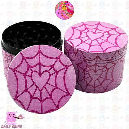 Pink Spiders Web Love Heart Cute Cartoon - 50mm Premium 4-Piece Custom Metal Kitchen Herb Grinder Gift Idea