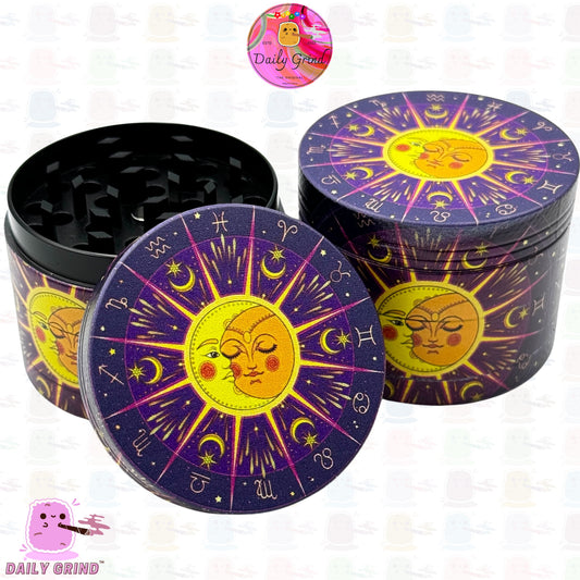 Purple Sun & Moon Astrology Cartoon - 50mm Premium 4-Piece Custom Metal Kitchen Herb Grinder Gift Idea