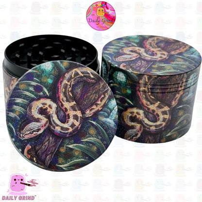 Snake in the Jungle Burmese Python - 50mm Premium 4-Piece Custom Metal Kitchen Herb Grinder Gift Idea