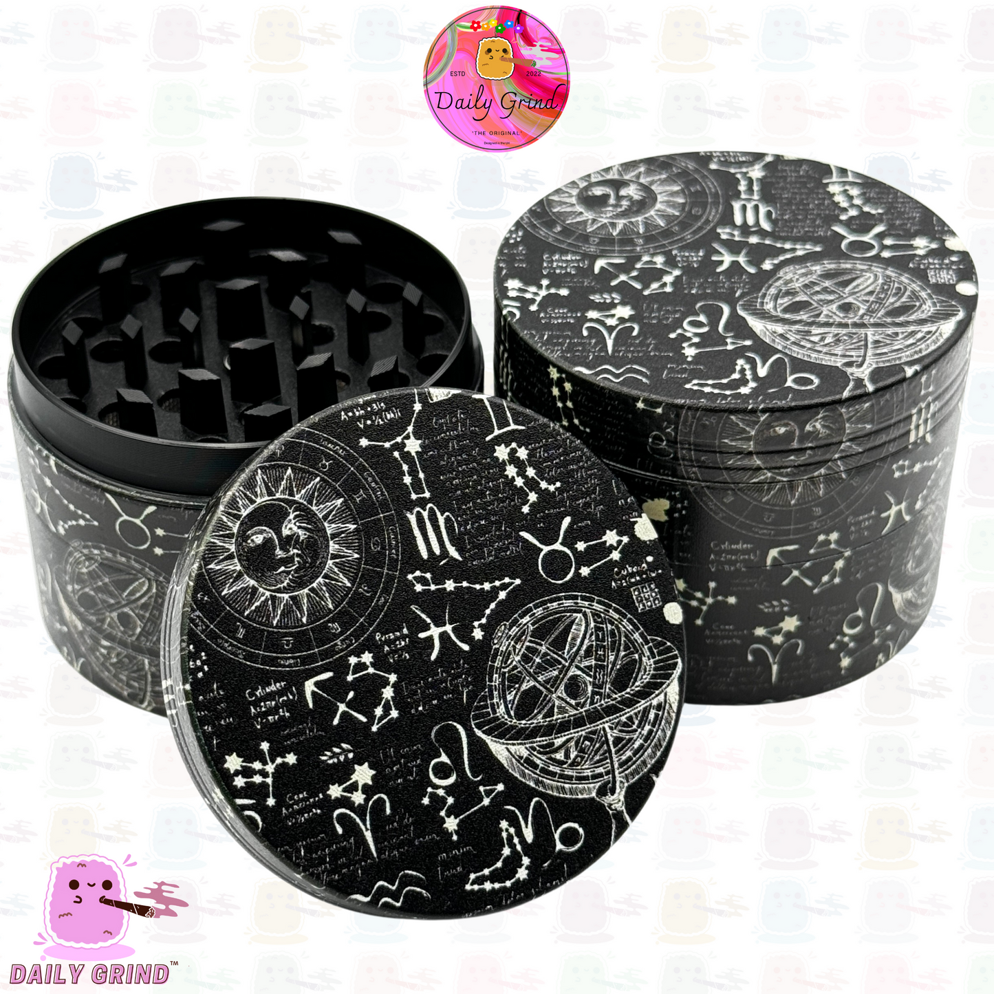 Astrology Theory Compass Chalkboard Sun & Moon - 50mm 4-Piece High Quality Custom Metal Kitchen Herb Grinder Gift Idea