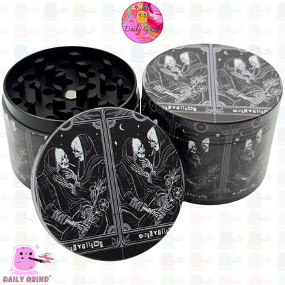 Tarot Card of Death Skeleton Romance Kiss - 50mm Premium 4-Piece Custom Metal Kitchen Herb Grinder Gift Idea