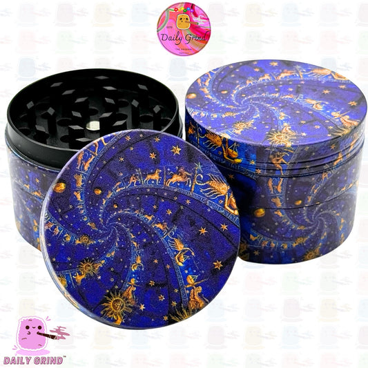 Astrology Star Signs Cascade Twirl - 50mm 4-Piece High Quality Custom Metal Kitchen Herb Grinder Gift Idea