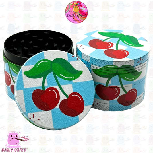 Cherry Summer Blue & White Check board Girls Picnic - 50mm 4-Piece High Quality Custom Metal Kitchen Herb Grinder Gift Idea