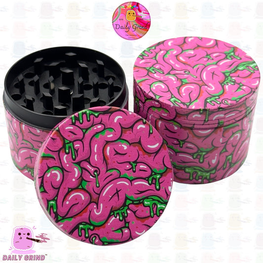 Cartoon Brain Slime Funny Gift - 50mm 4-Piece High Quality Custom Metal Kitchen Herb Grinder Gift Idea