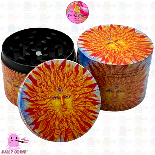 3 Eyed Sun God Mystical Blue & Fire Orange - 50mm 4-Piece High Quality Custom Metal Kitchen Herb Grinder Gift Idea