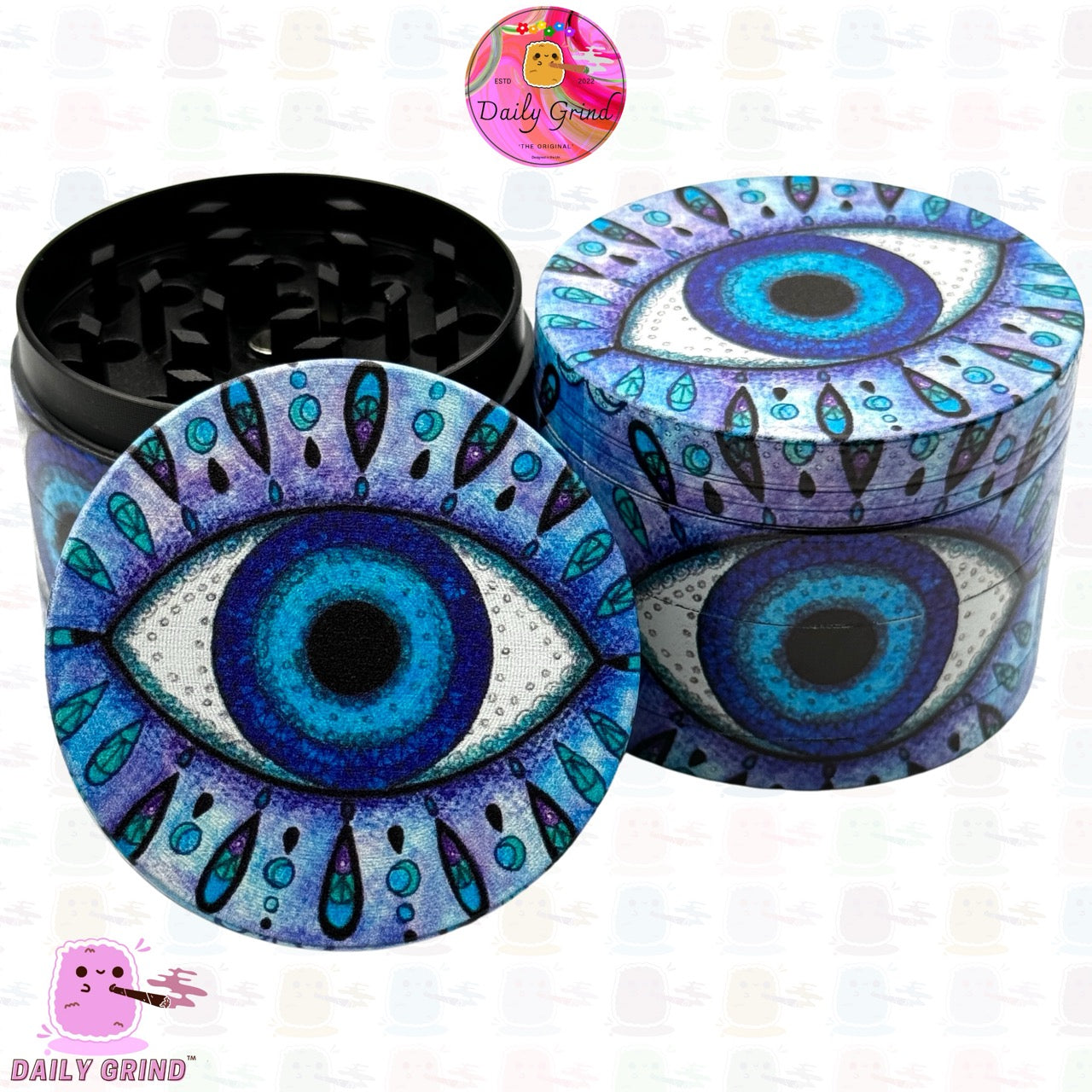 Nazar Eye Blue Eye of Protection against Evil - 50mm 4-Piece High Quality Custom Metal Kitchen Herb Grinder Gift Idea