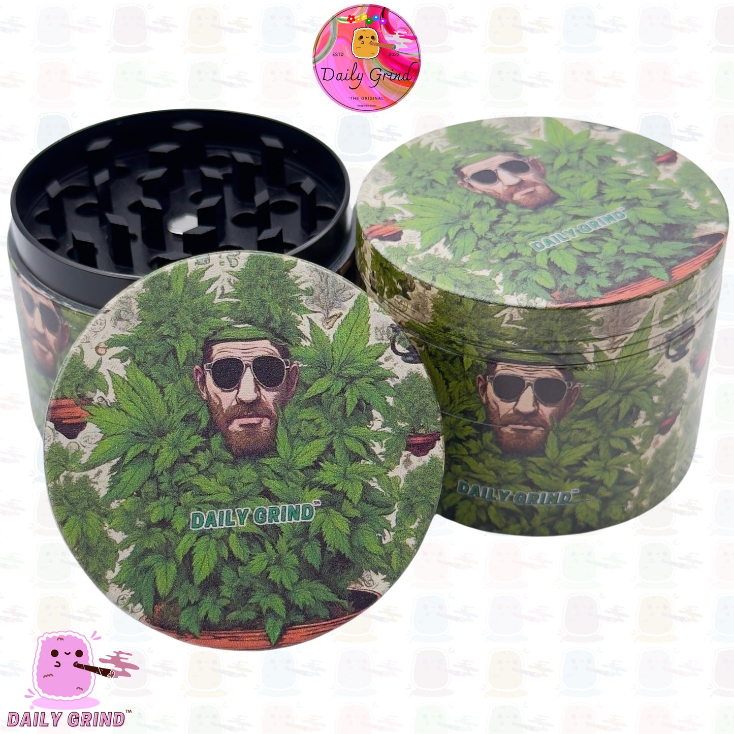 Cool Gardener Man in a Bush - 50mm Premium 4-Piece Custom Metal Kitchen Herb Grinder Gift Idea