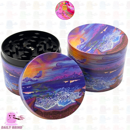 Coastal Beach Sunset Surf Scene - 50mm Premium 4-Piece Custom Metal Kitchen Herb Grinder Gift Idea