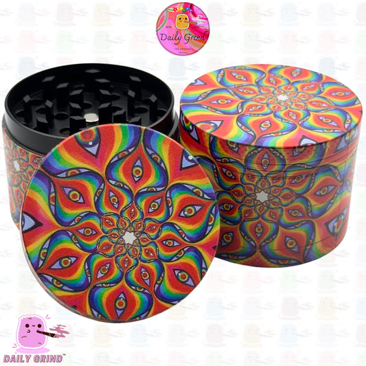 Technicolour Kaleidoscope Vibrant Colourful Art - 50mm Premium 4-Piece Custom Metal Kitchen Herb Grinder Gift Idea