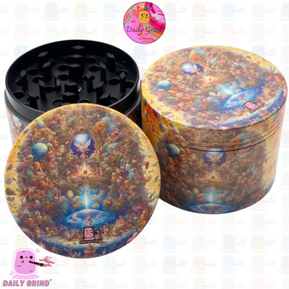 Glorious Angelic Golden Fountain Heavenly Scene - 50mm Premium 4-Piece Custom Metal Kitchen Herb Grinder Gift Idea