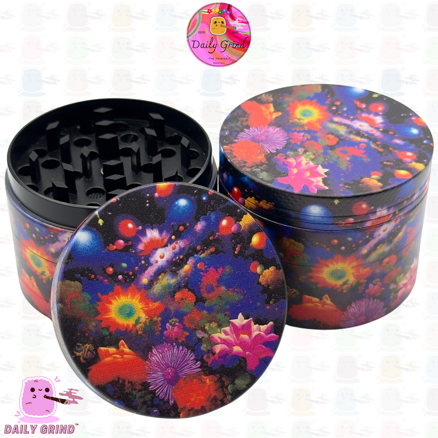 Fantasy Night Garden Flowers Esoteric Galaxy Dream- 50mm 4-Piece High Quality Custom Metal Kitchen Herb Grinder Gift Idea