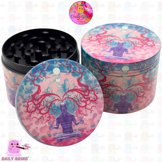 Meditating Man Enlightenment Third Eye Sun Pink - 50mm Premium 4-Piece Custom Metal Kitchen Herb Grinder Gift Idea