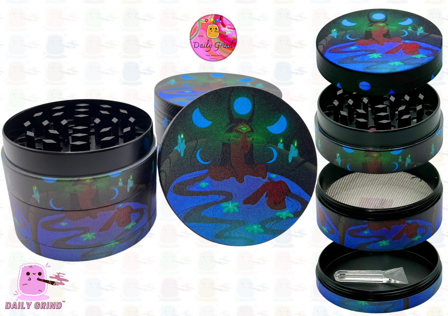 Cute Villain Style Evil Witch - 50mm 4-Piece High Quality Custom Metal Kitchen Herb Grinder Gift Idea