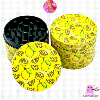 Lemon Slices Juicy Fruit Candy Yellow Design - 50mm 4-Piece High Quality Custom Metal Kitchen Herb Grinder Gift Idea