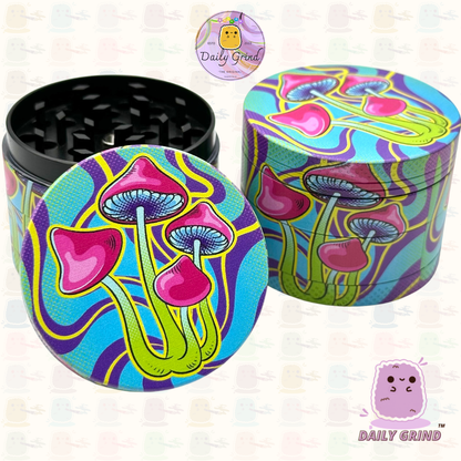 Neon Mushroom Trippy Tie Dye - 50mm 4-Piece High Quality Custom Metal Tobacco Herb Grinder Gift Idea