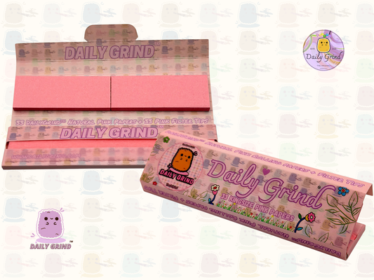 Papel de liar tamaño king rosa Daily Grind™ con puntas para cucarachas: ¡alta calidad, súper lindo! 33 Hojas + Tarjeta Filtro. Regalo