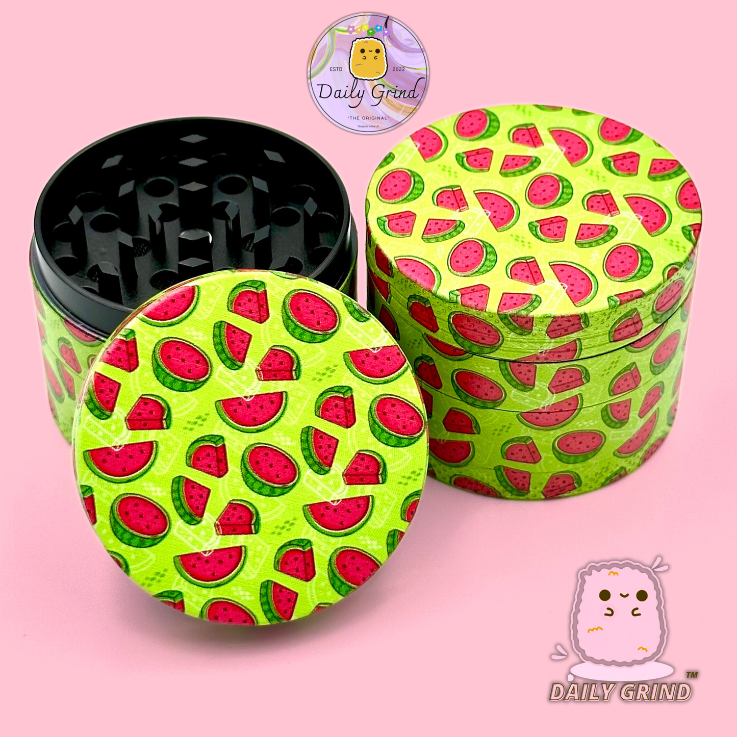 Conception mignonne de dessin animé de pastèque de bonbons de fruits - 50mm 4 pièces cadeau de broyeur d'herbes en métal de haute qualité 