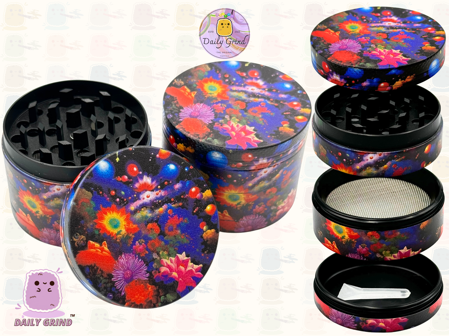 Fantasy Night Garden Flower Dream - 50mm 4-Piece High Quality Custom Metal Tobacco Herb Grinder Gift Idea