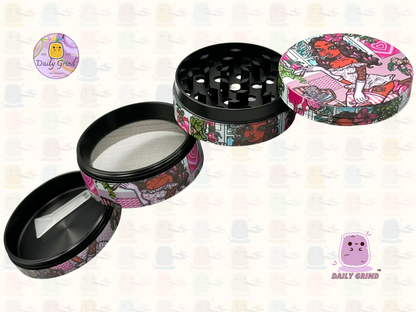 Cute Stoner Girl Pink - 50mm 4-Piece Premium Custom Metal Tobacco Herb Grinder Cute Gift Idea