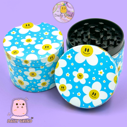 Cute Daisy Flowers Happy Design - 50mm 4-Piece High Quality Custom Metal Tobacco Herb Grinder Gift Idea