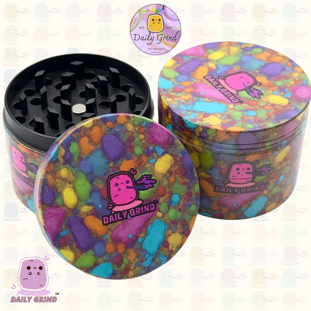 Motif Trippy coloré ondulé liquide Hallucination 50mm 4 pièces haute qualité personnalisé métal herbe broyeur cadeau 