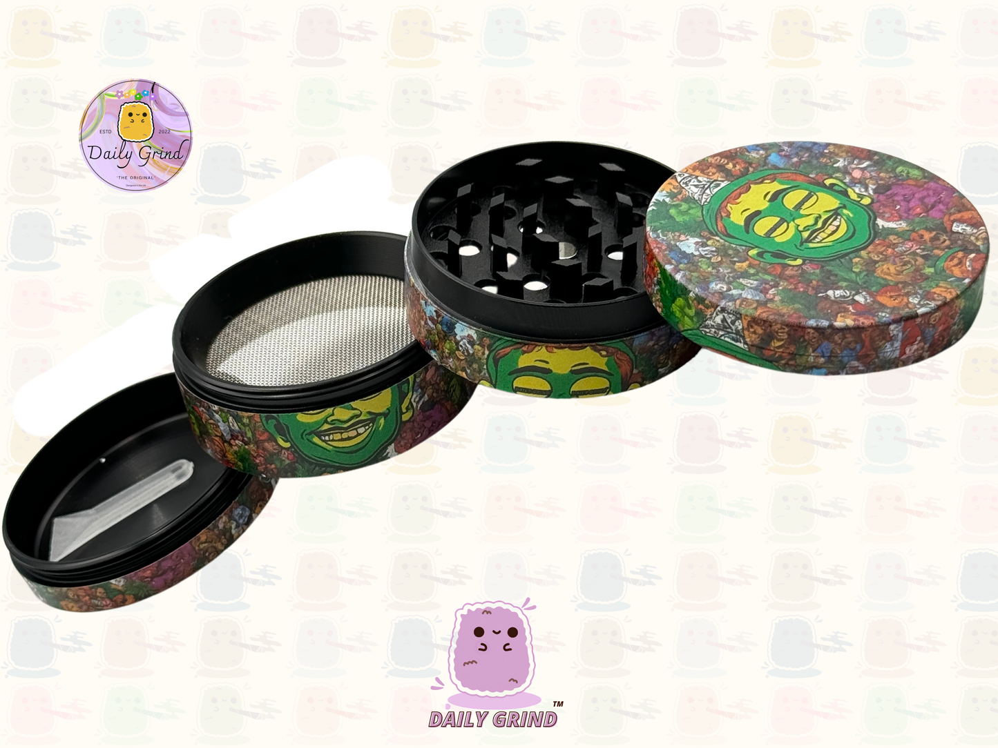 Motif Trippy coloré ondulé liquide Hallucination 50mm 4 pièces haute qualité personnalisé métal herbe broyeur cadeau 